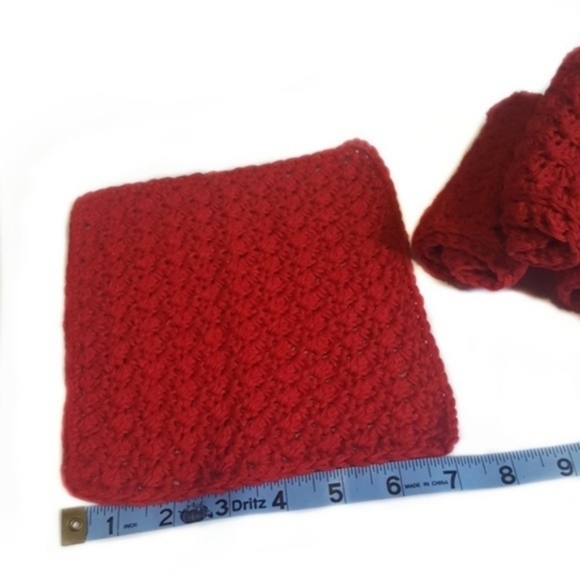 Handmade Cotton Dish Wash Cloth Set of 4-Red - Picture 5 of 6